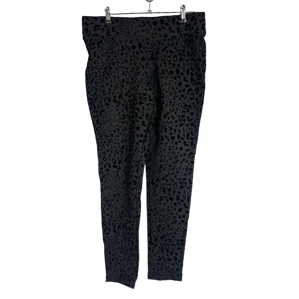 Memoi Textured Animal Print Skinny Pants Ponte Stretch Black Pull On sz M/L
